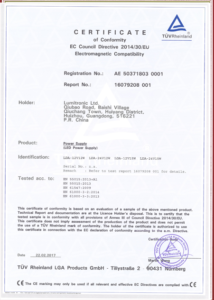 TUV Certificate for LED light