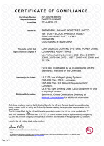 UL Certificate for LED light